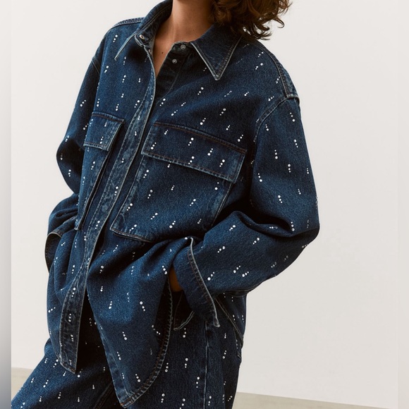 H&M Tops - Rhinestone embellished denim shirt
